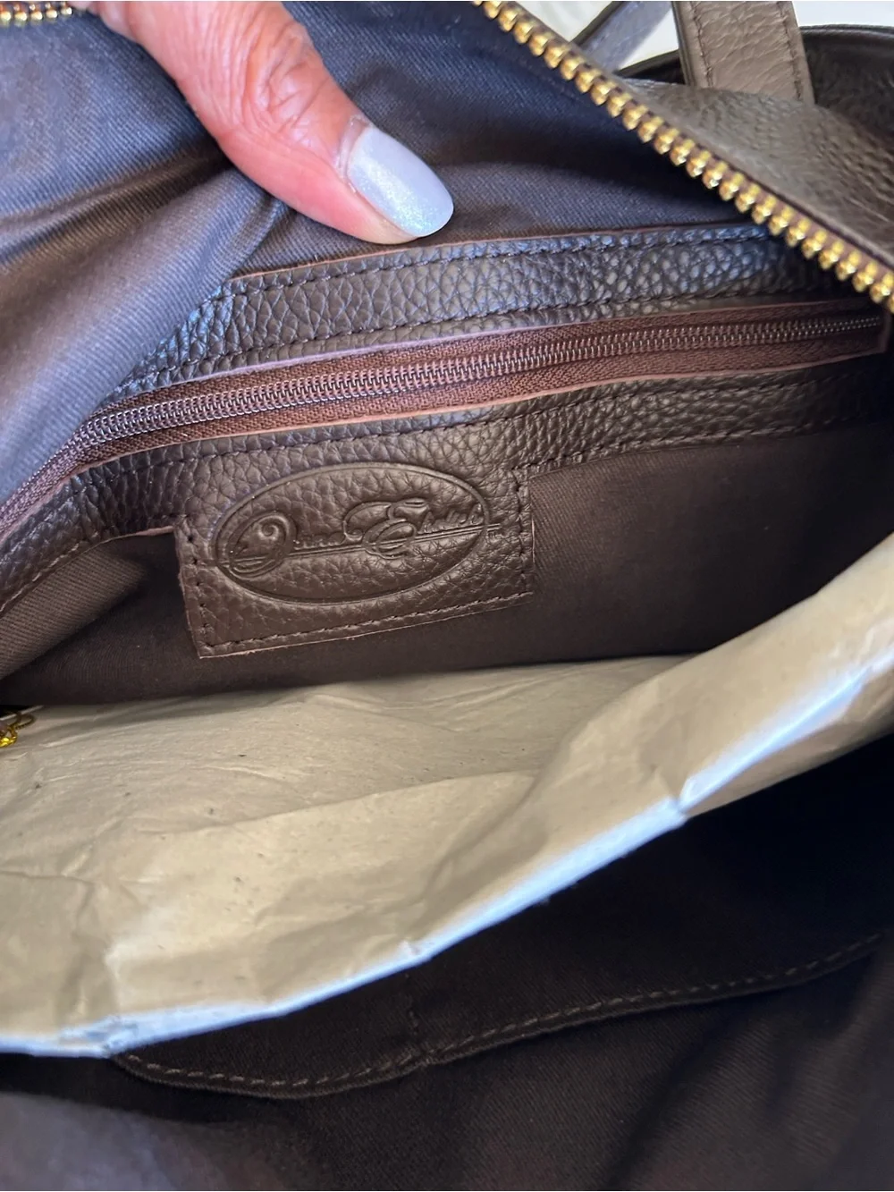 Onna Ehrlich Dark Brown Pebbled Leather Satchel with Gold Hardware